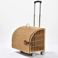 Wicker Rattan Wicker เดินทางแคปซูล Pet Carrier กระเป๋ารถเข็นกระเป๋ารถเข็นพกพาแมว